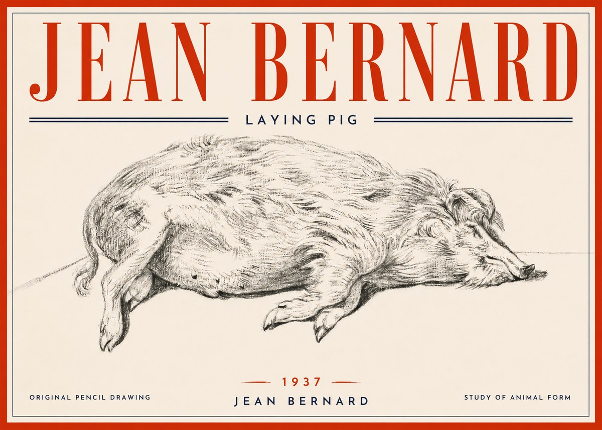 Jean Bernard Laying Pig No6 - Póster