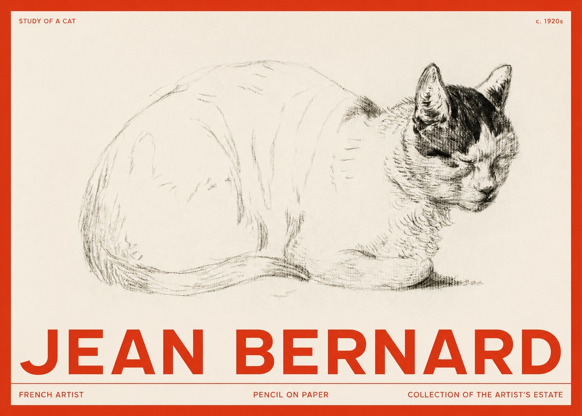 Jean Bernard Study of a Cat III No2 - Póster