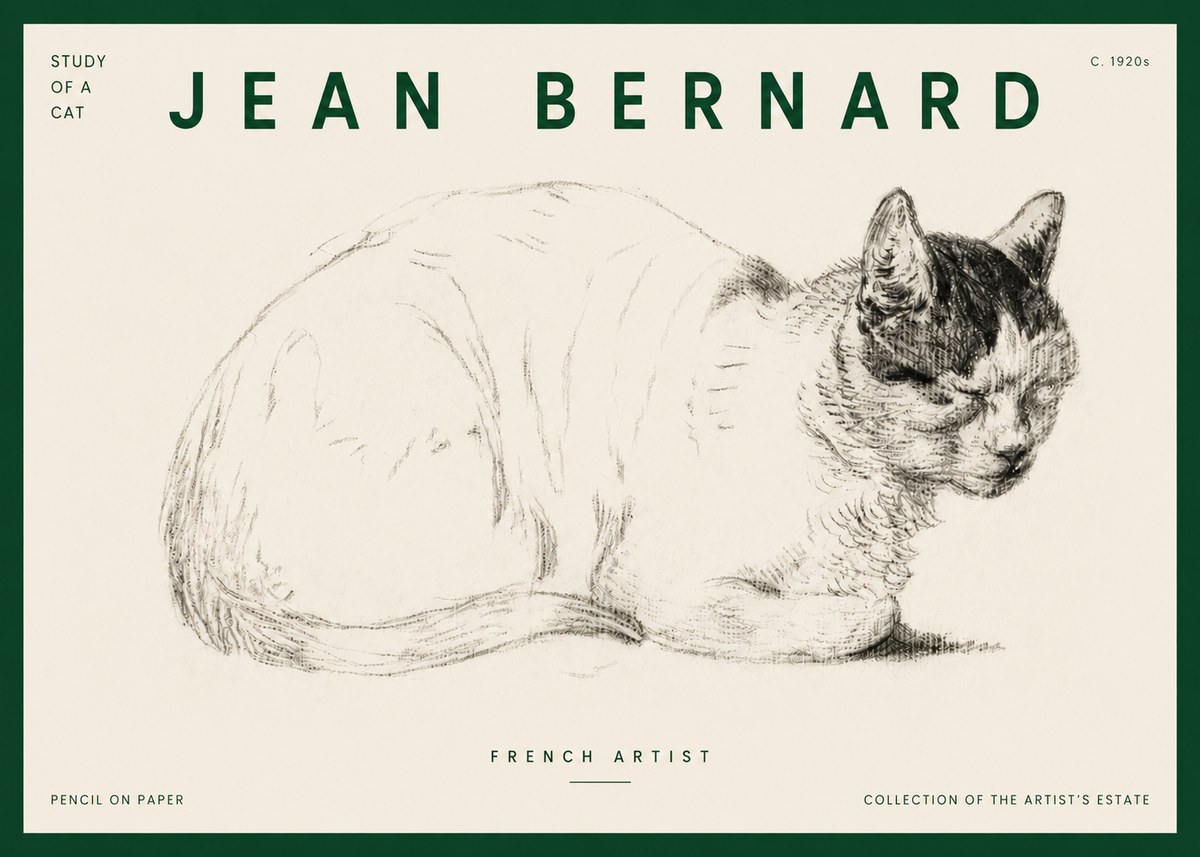 Jean Bernard Study of a Cat III No4 - Póster
