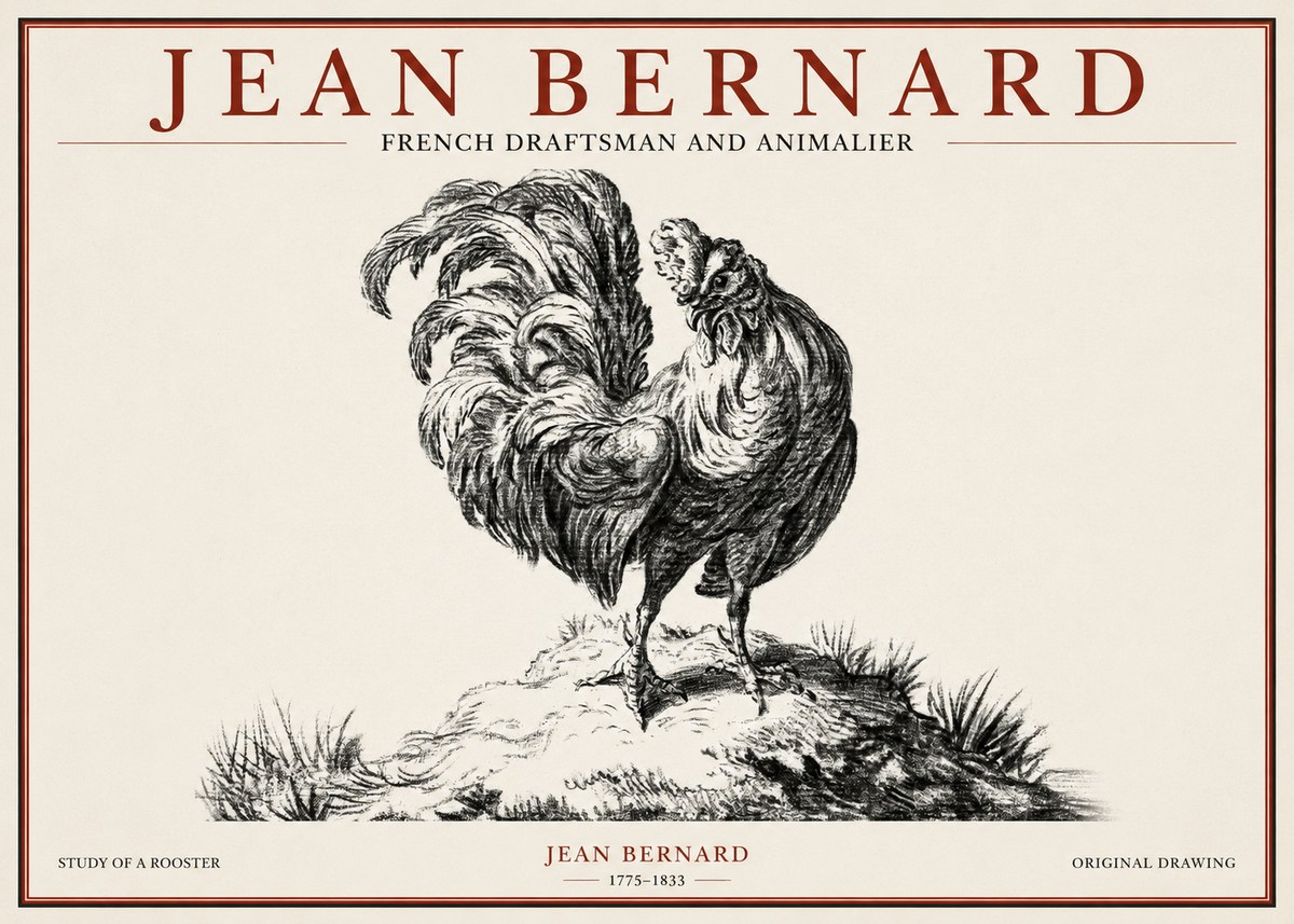 Jean Bernard Study of a Rooster No1 - Póster