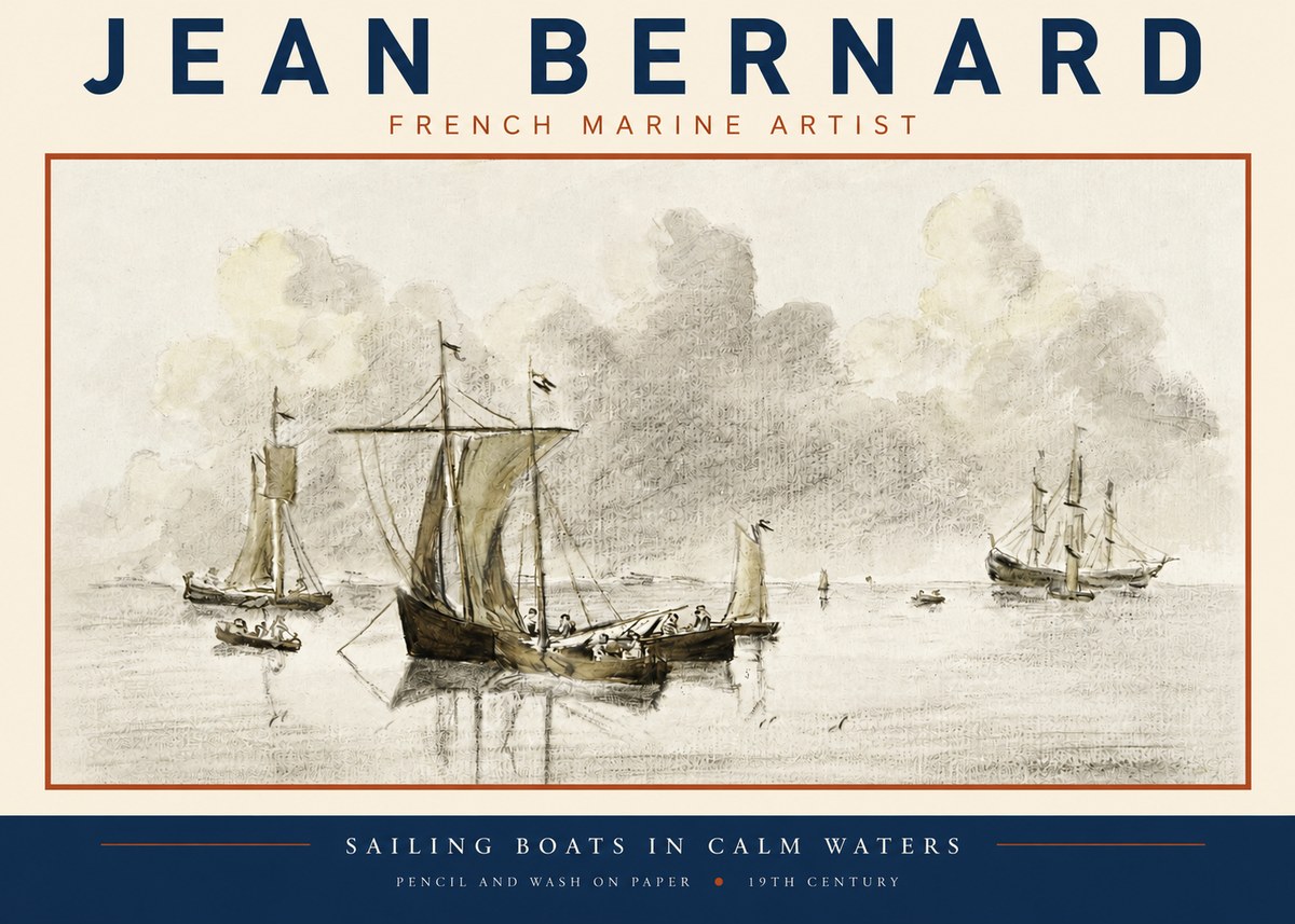 Jean Bernard Sailing Boats in Calm Waters No3 - Póster