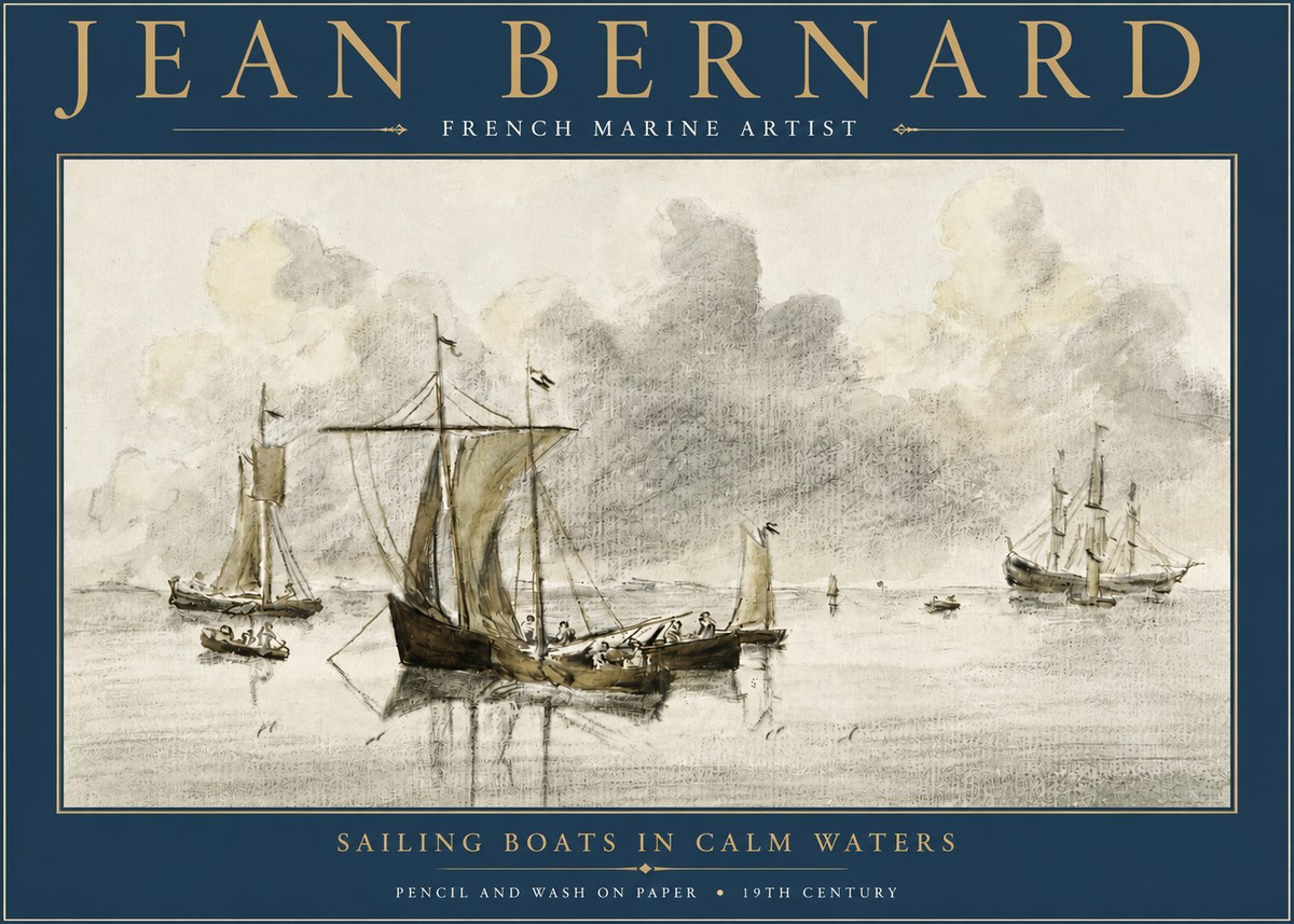 Jean Bernard Sailing Boats in Calm Waters No4 - Póster