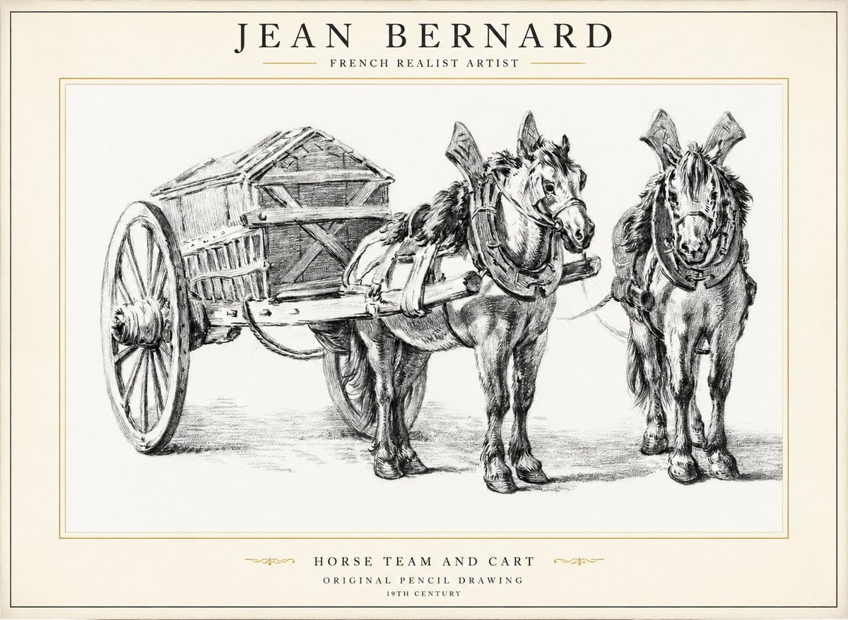 Jean Bernard Horse Team and Cart No1 - Póster