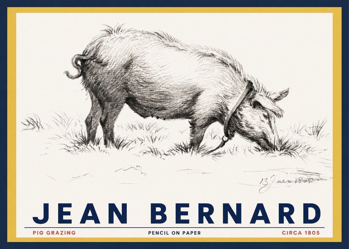 Jean Bernard Pig Grazing No3 - Póster