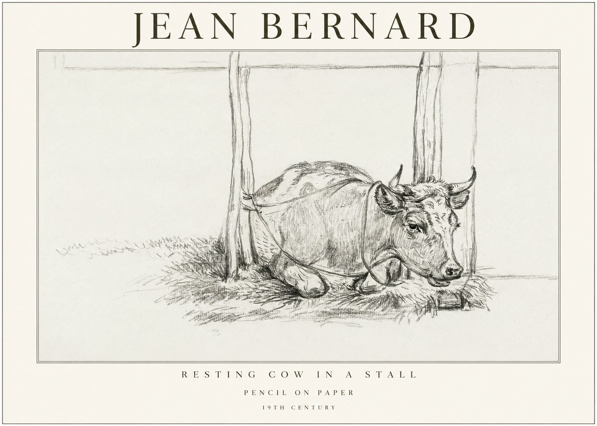Jean Bernard Resting Cow in a Stall No1 - Póster