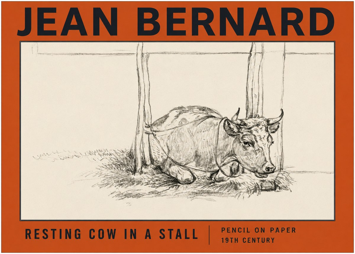 Jean Bernard Resting Cow in a Stall No2 - Póster