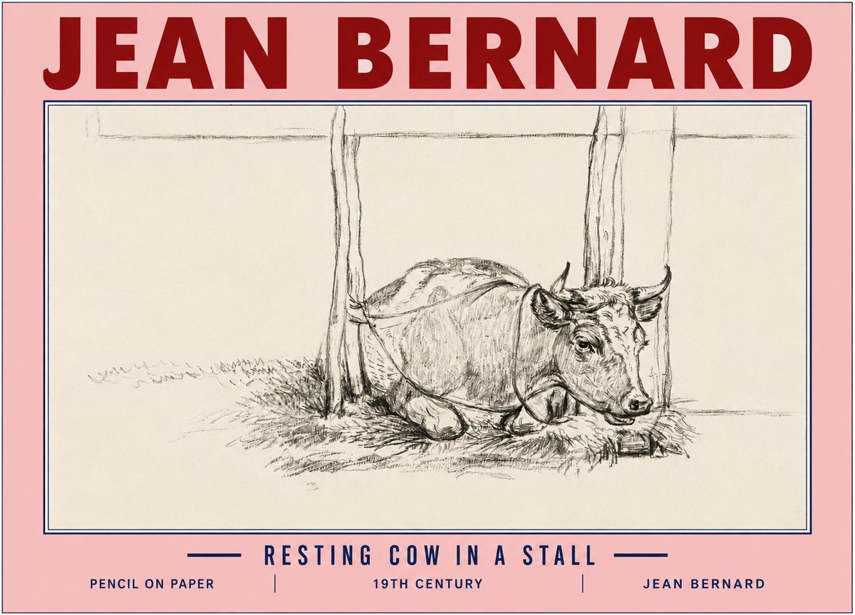 Jean Bernard Resting Cow in a Stall No6 - Póster