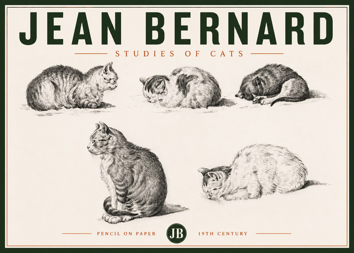 Jean Bernard Studies of Cats No4 - Póster