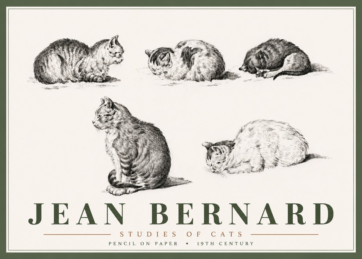Jean Bernard Studies of Cats No6 - Póster