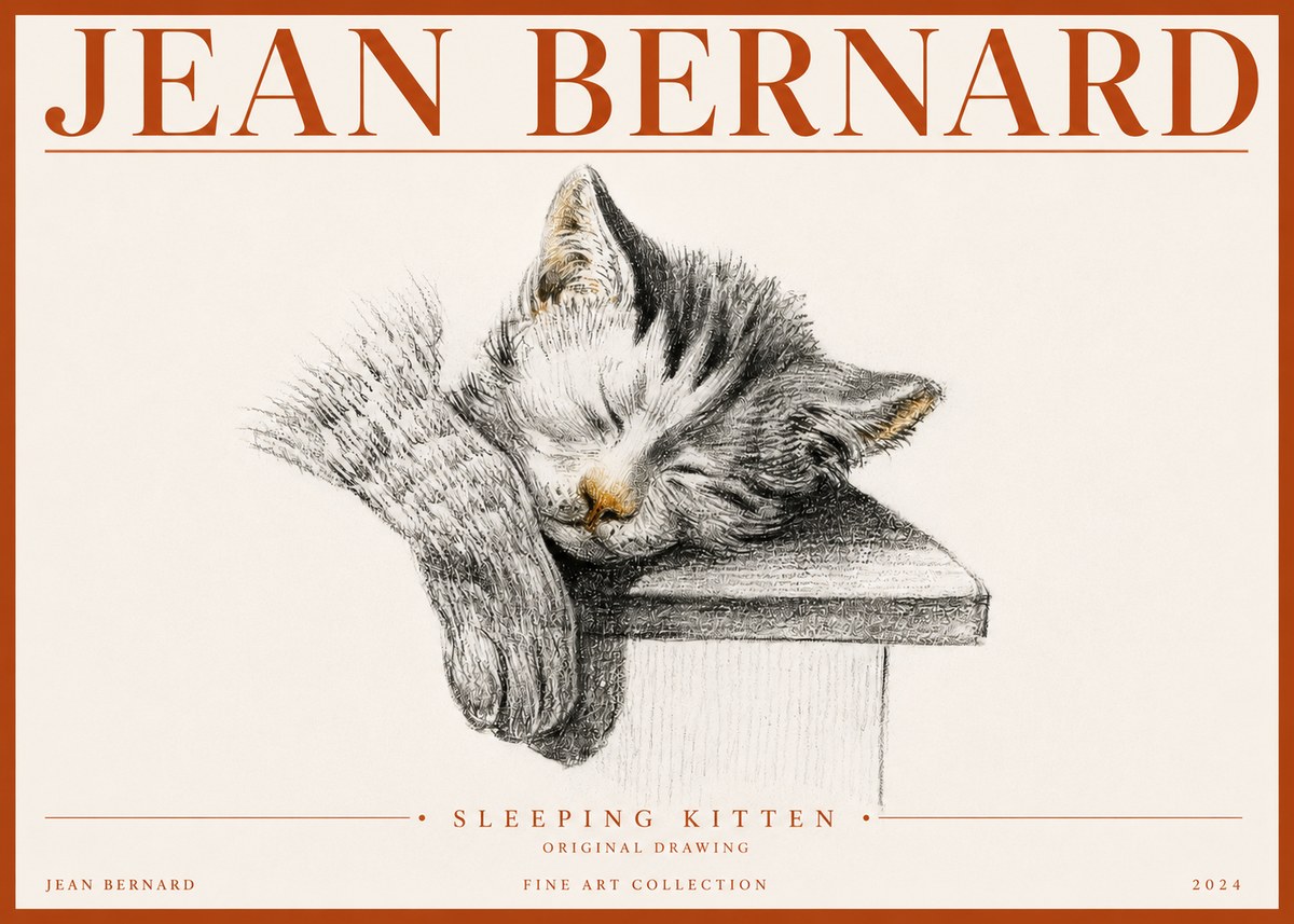Jean Bernard Sleeping Kitten No4 - Póster
