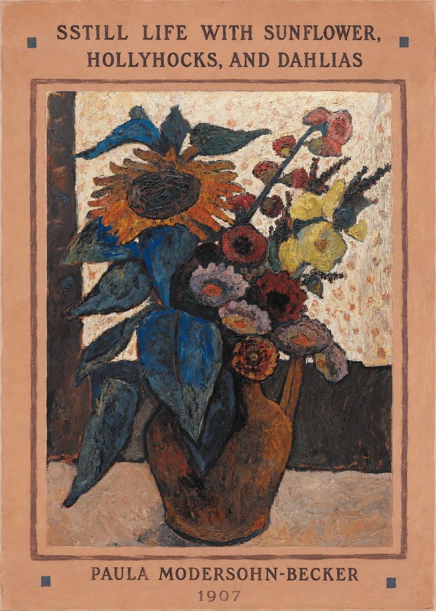 Paula Modersohn-Becker Still Life with Sunflower, Hollyhocks, and Dahlias No3 - Póster
