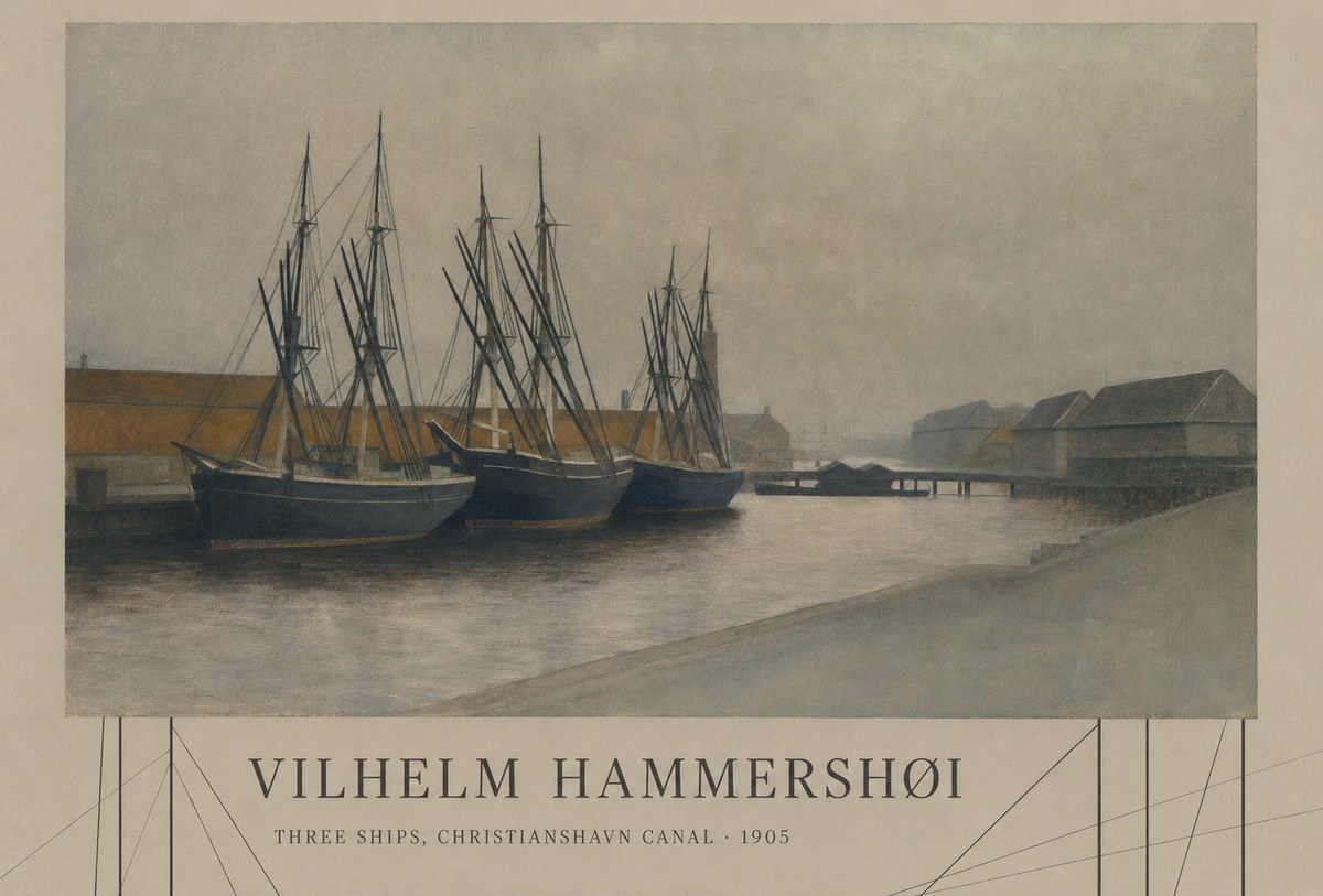 Vilhelm Hammershøi Three Ships, Christianshavn Canal No3 - Póster