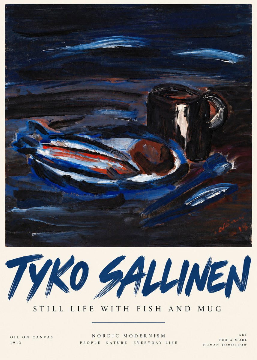 Tyko Sallinen Still Life with Fish and Mug No3 - Póster
