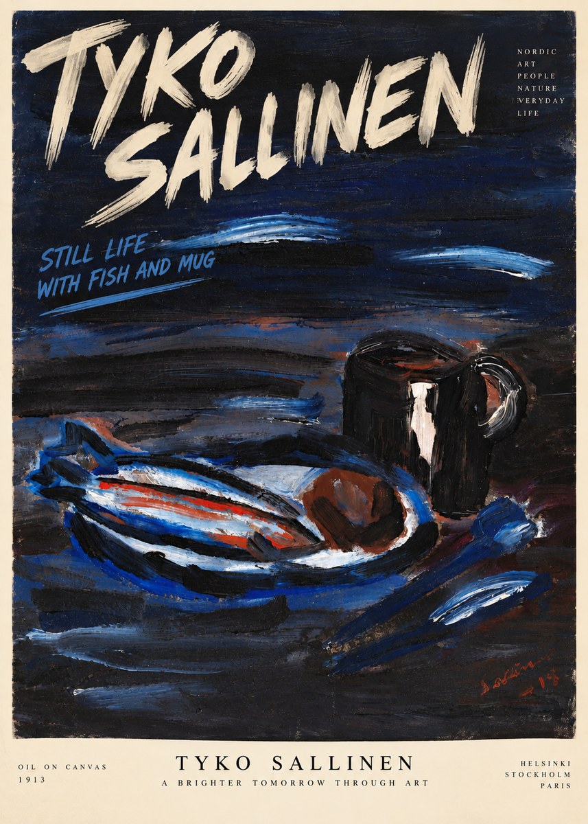 Tyko Sallinen Still Life with Fish and Mug No6 - Póster
