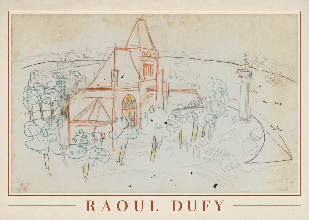 Raoul Dufy Coastal Church and Lighthouse No1 - Póster
