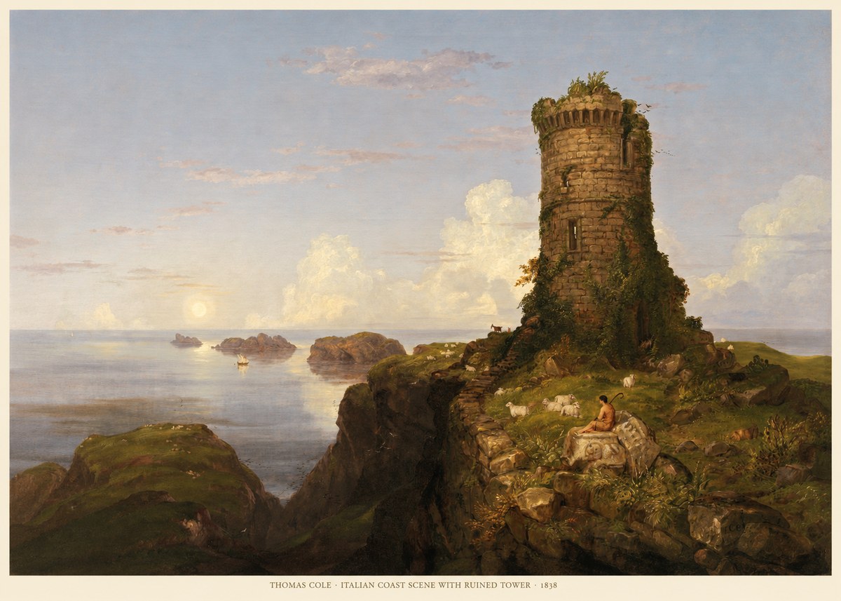 Thomas Cole Italian Coast Scene with Ruined Tower I No5 - Póster