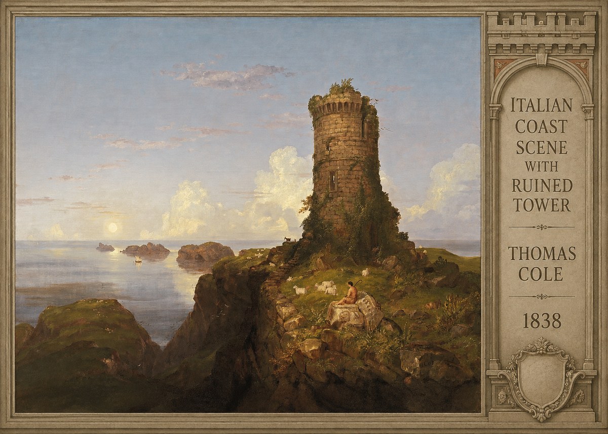 Thomas Cole Italian Coast Scene with Ruined Tower I No6 - Póster