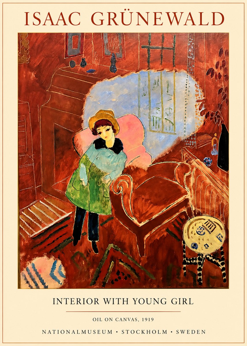 Isaac Grünewald Interior with Young Girl No1 - Póster