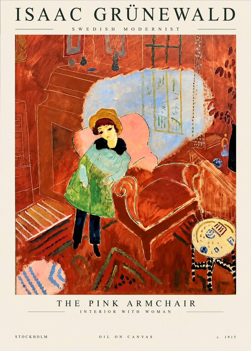 Isaac Grünewald Interior with Young Girl No2 - Póster
