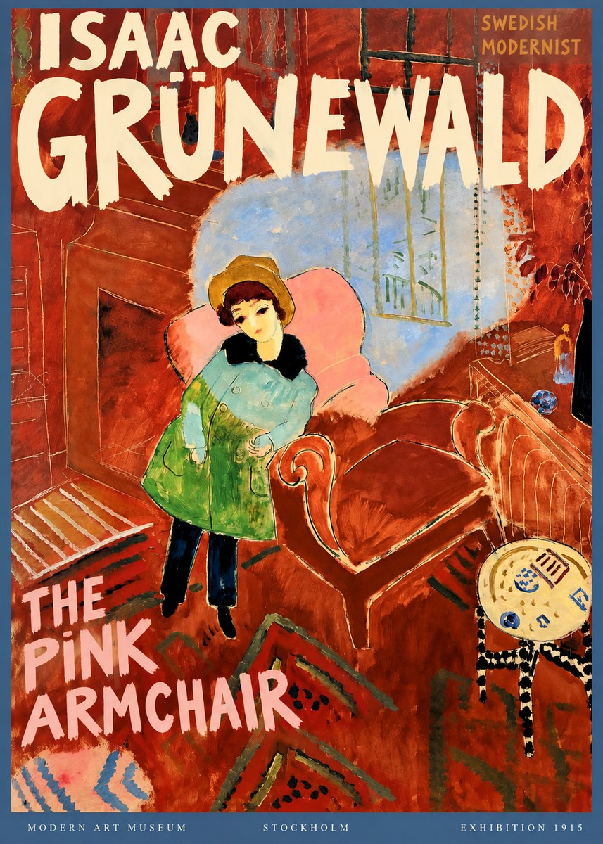 Isaac Grünewald Interior with Young Girl No3 - Póster