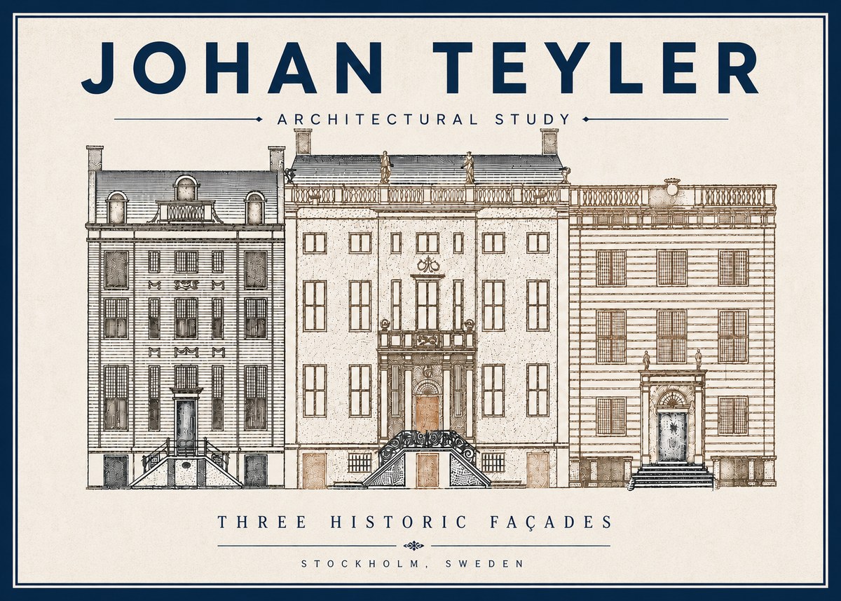 Johan Teyler Architectural Study - Three Historic Façades No4 - Póster