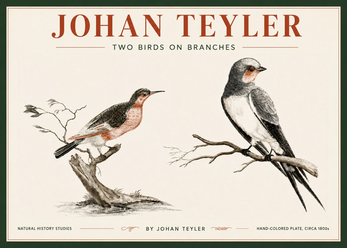 Johan Teyler Two Birds on Branches No6 - Póster