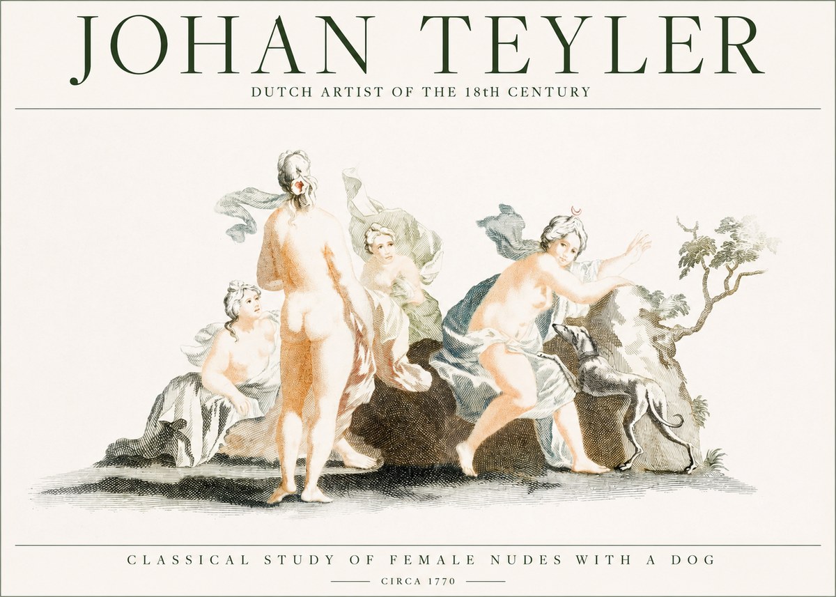 Johan Teyler Classical Study of Female Nudes with a Dog No1 - Póster