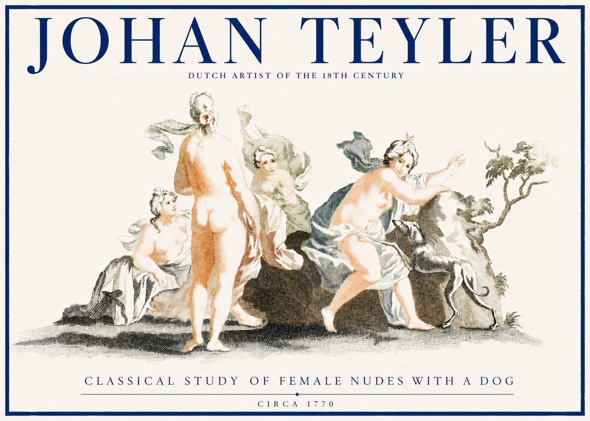 Johan Teyler Classical Study of Female Nudes with a Dog No2 - Póster