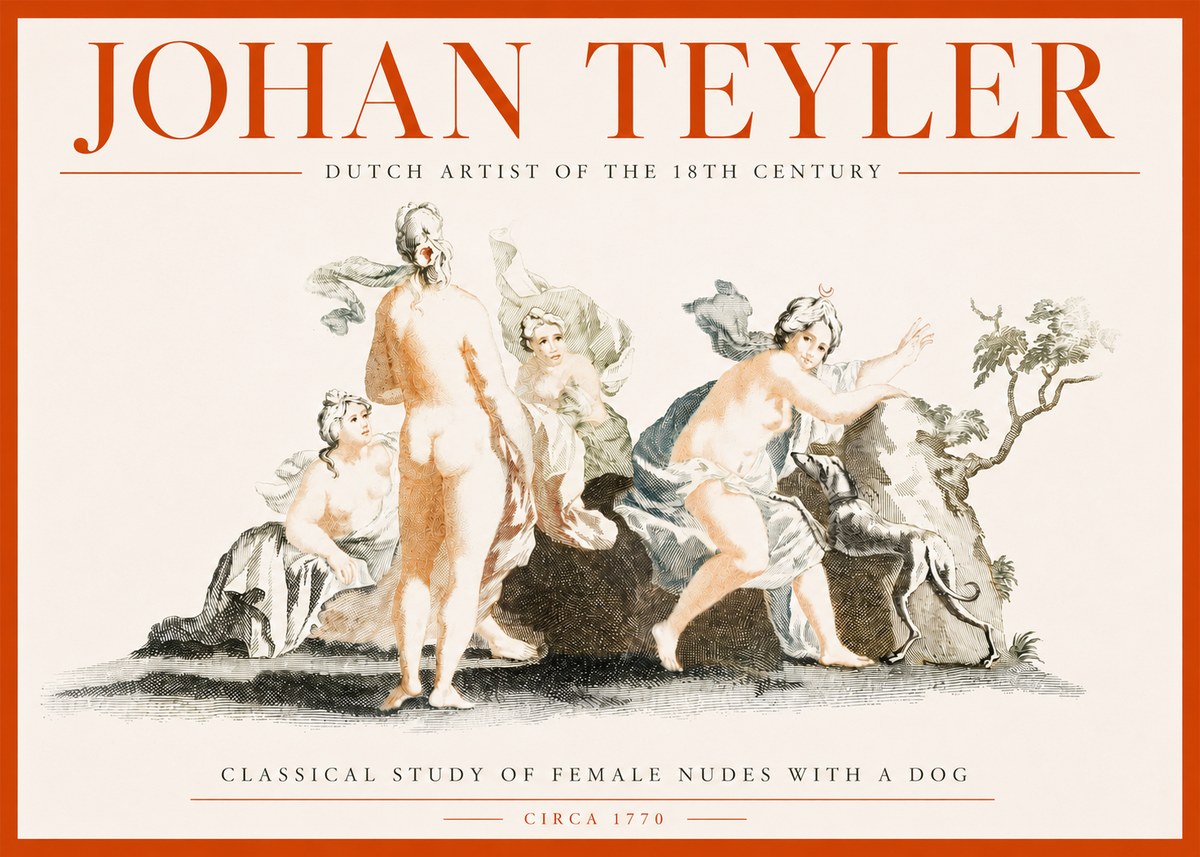 Johan Teyler Classical Study of Female Nudes with a Dog No3 - Póster