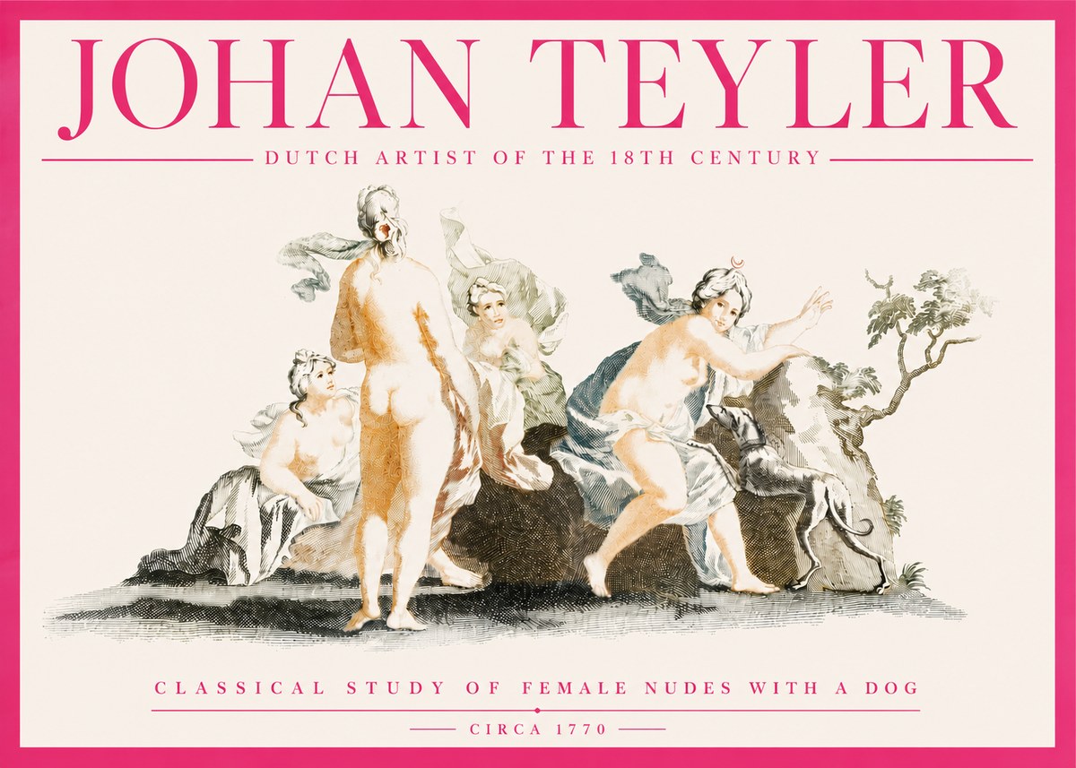 Johan Teyler Classical Study of Female Nudes with a Dog No4 - Póster