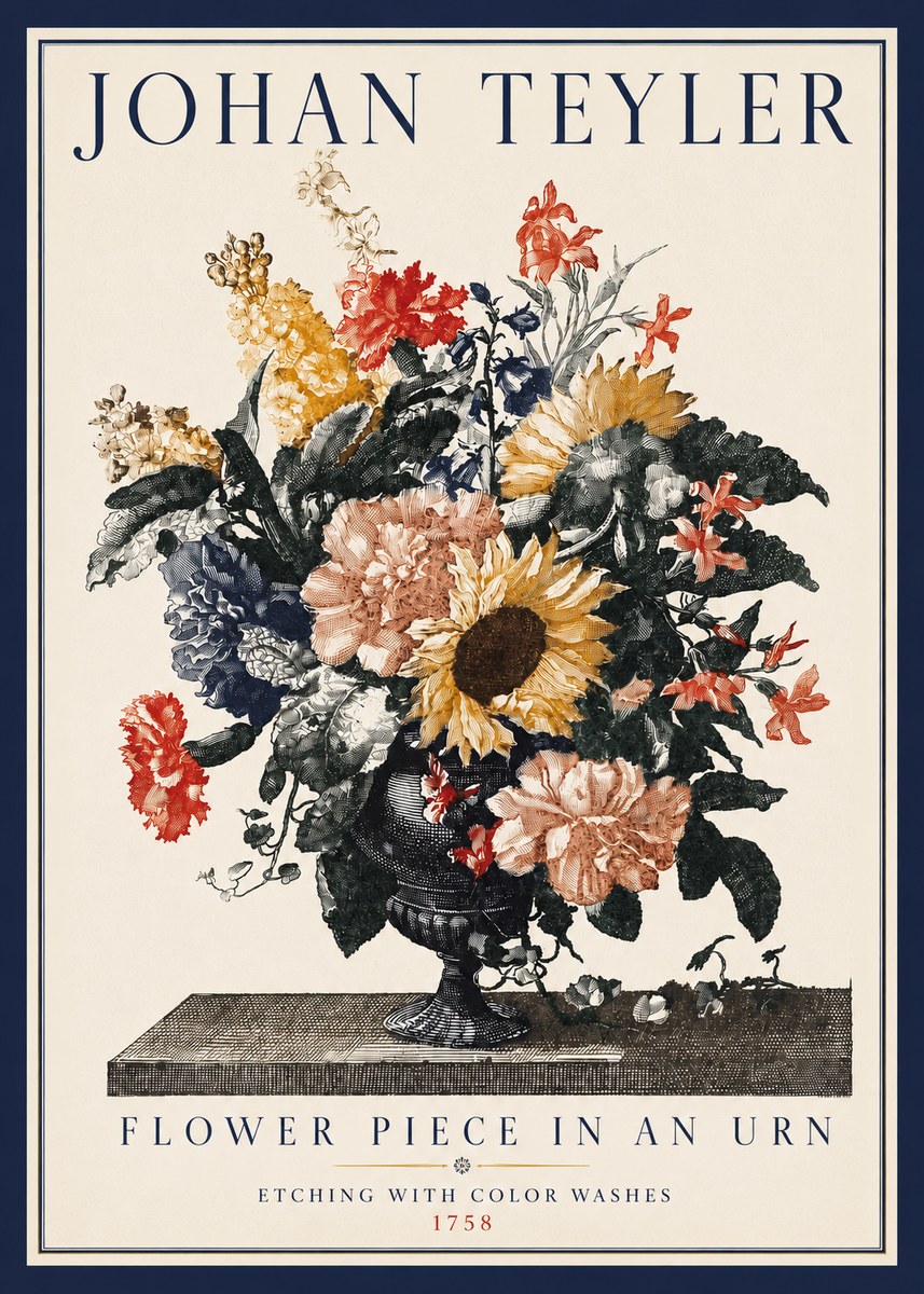 Johan Teyler Flower Piece in an Urn I No3 - Póster
