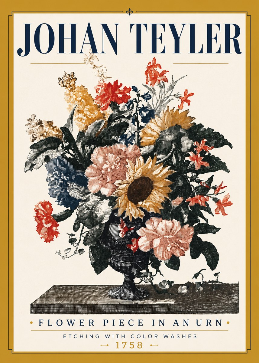 Johan Teyler Flower Piece in an Urn I No5 - Póster