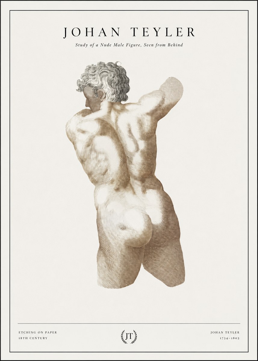 Johan Teyler Study of a Nude Male Figure, Seen from Behind No1 - Póster