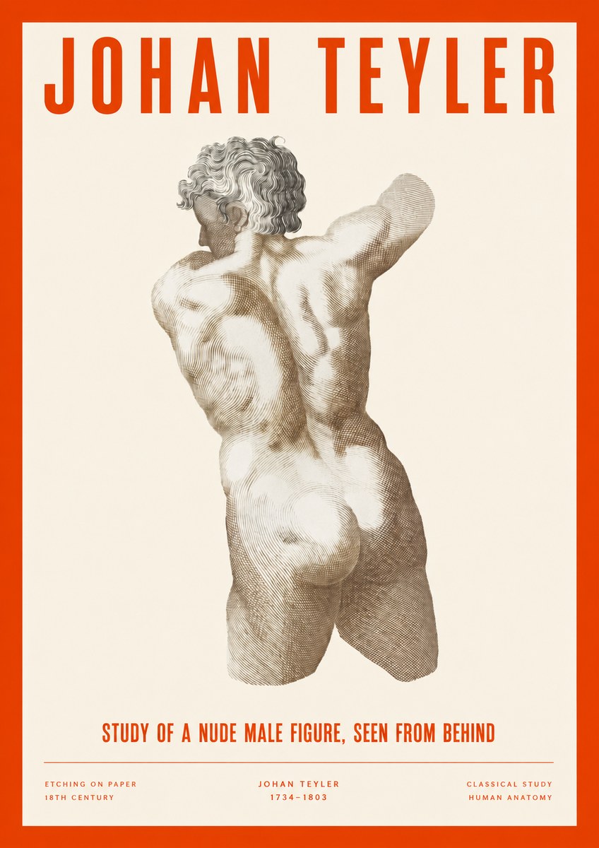 Johan Teyler Study of a Nude Male Figure, Seen from Behind No2 - Póster