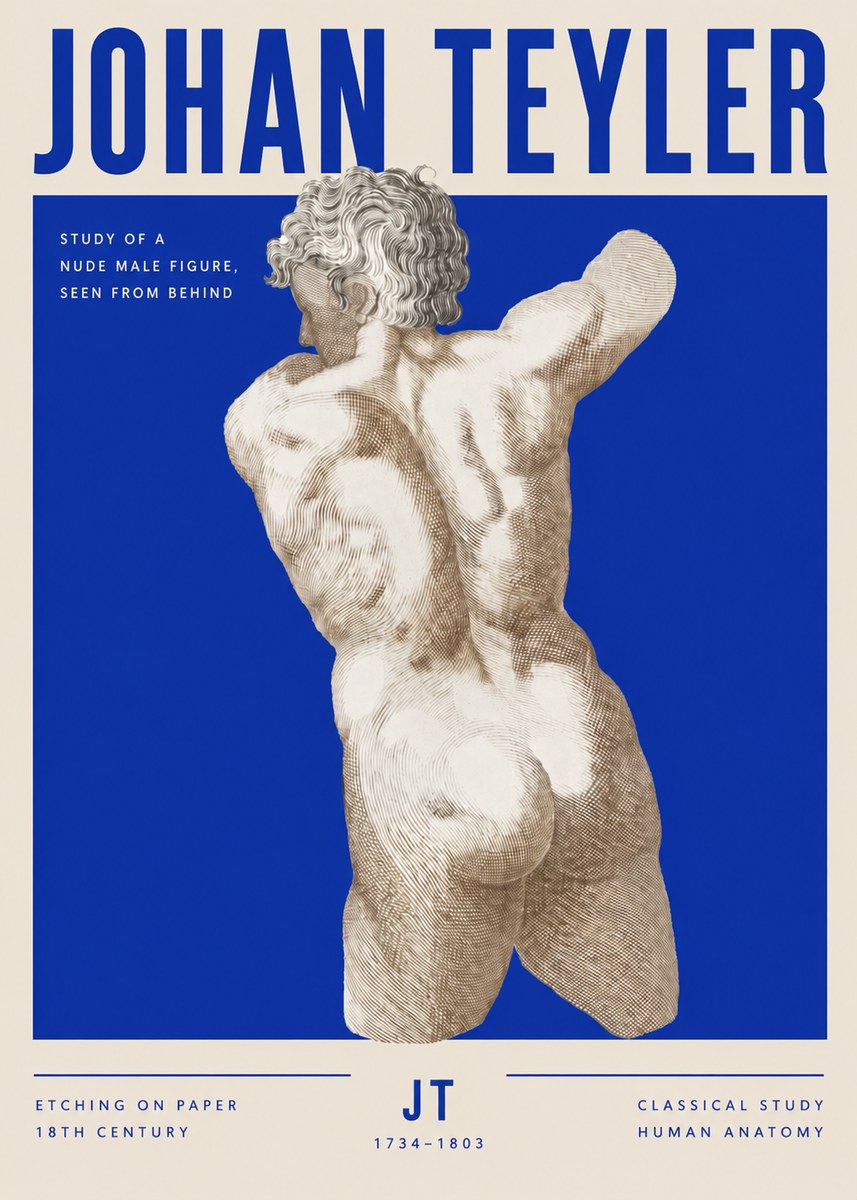 Johan Teyler Study of a Nude Male Figure, Seen from Behind No3 - Póster