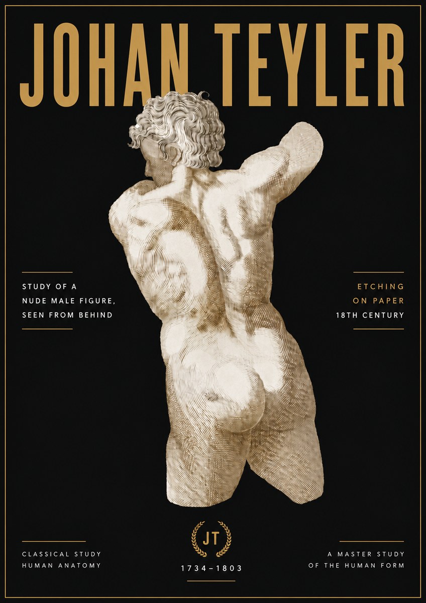 Johan Teyler Study of a Nude Male Figure, Seen from Behind No6 - Póster