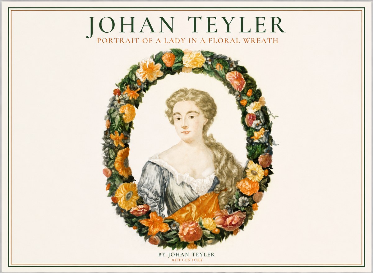 Johan Teyler Portrait of a Lady in a Floral Wreath No1 - Póster