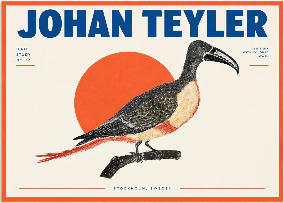 Johan Teyler Bird Study No. 12 - Original Drawing No2 - Póster