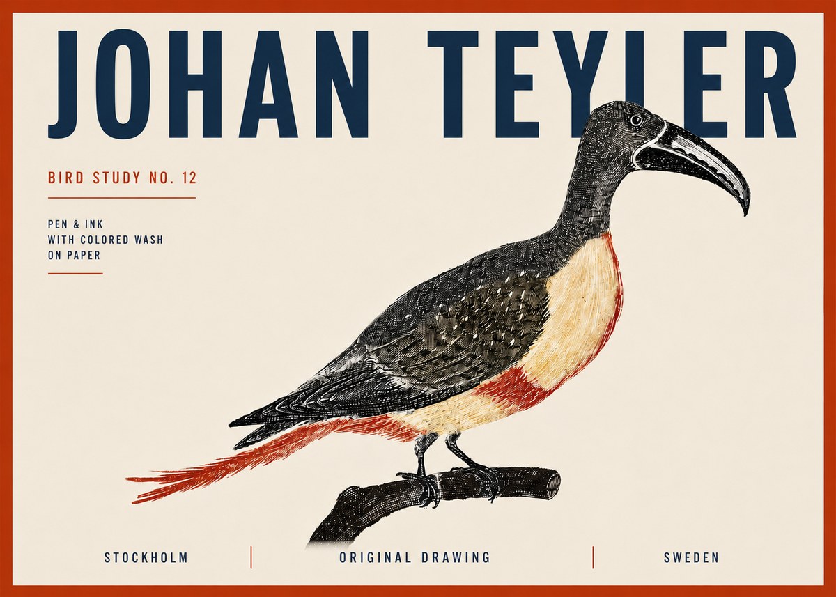 Johan Teyler Bird Study No. 12 - Original Drawing No6 - Póster