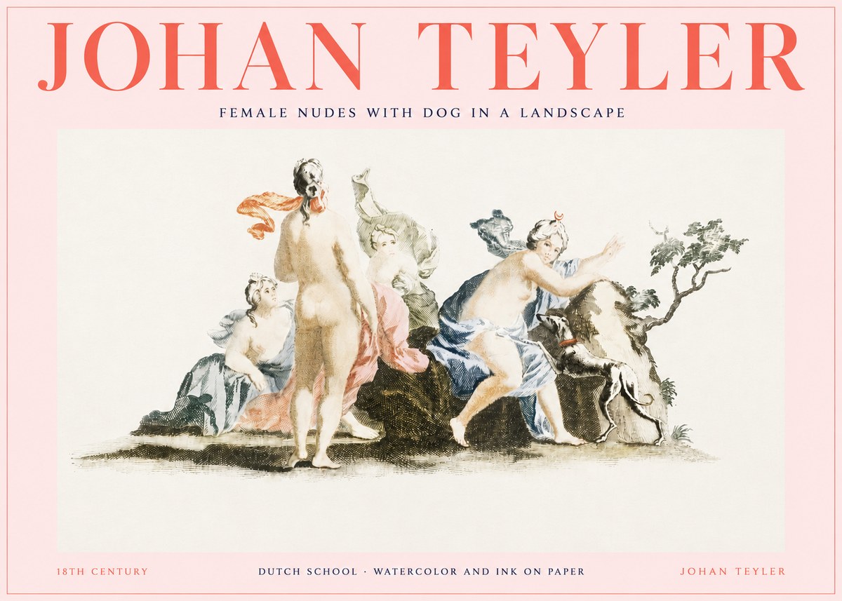 Johan Teyler Nudi Femminili Con Cane in Paesaggio No3 - Póster