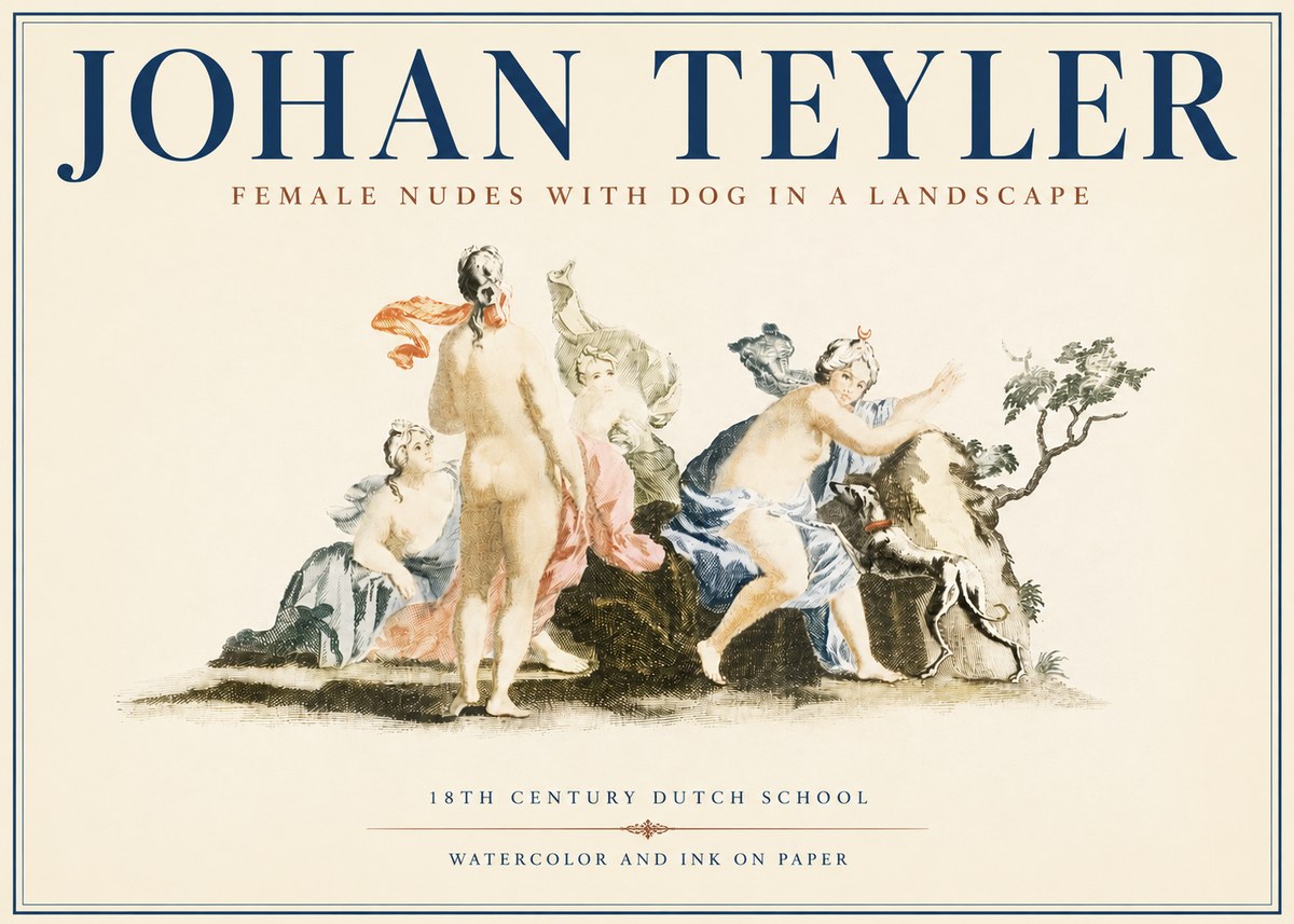 Johan Teyler Nudi Femminili Con Cane in Paesaggio No4 - Póster