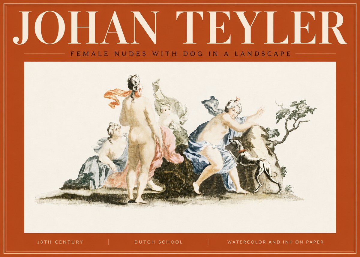 Johan Teyler Nudi Femminili Con Cane in Paesaggio No5 - Póster