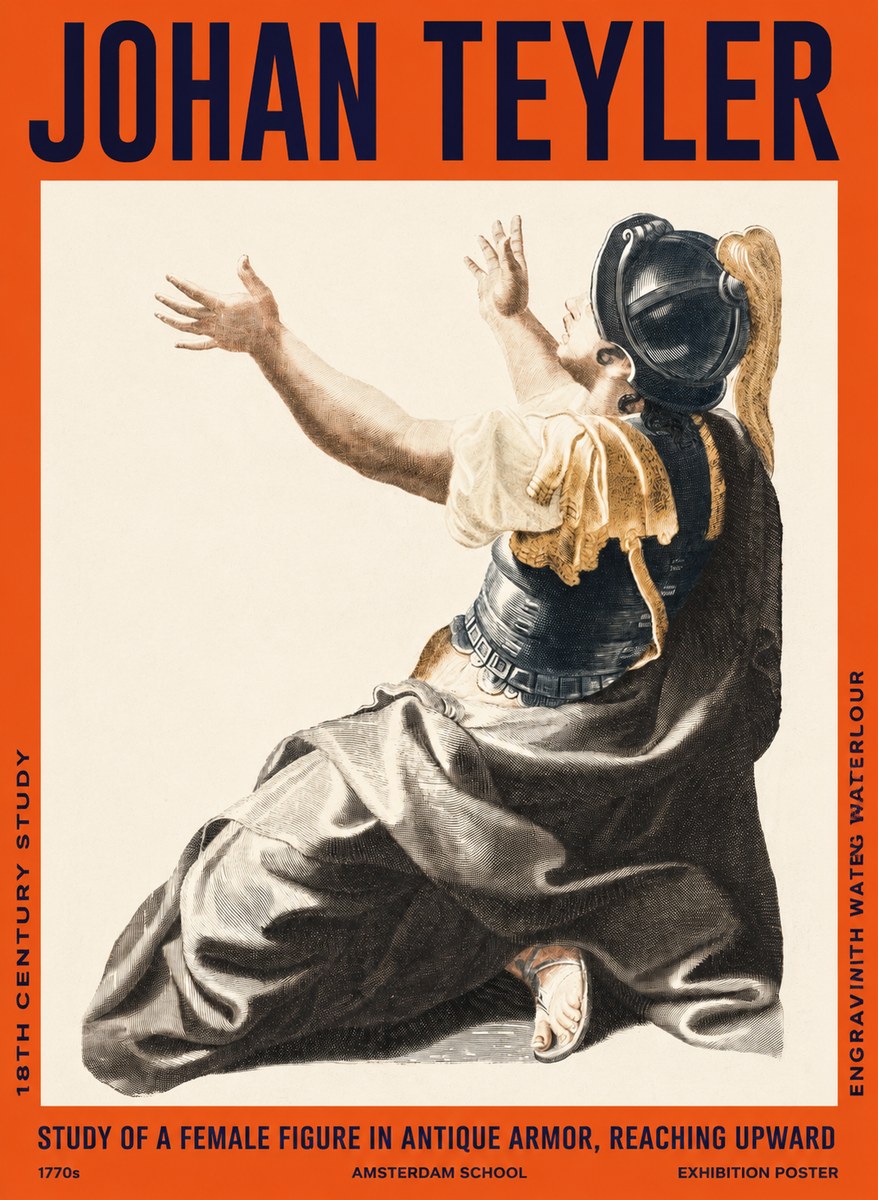 Johan Teyler Study of a Female Figure in Antique Armor, Reaching Upward No2 - Póster