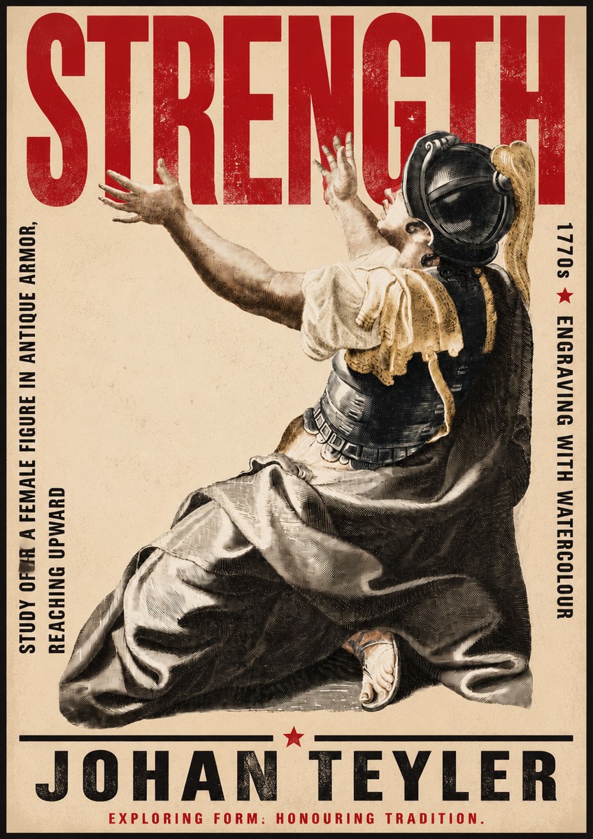 Johan Teyler Study of a Female Figure in Antique Armor, Reaching Upward No5 - Póster