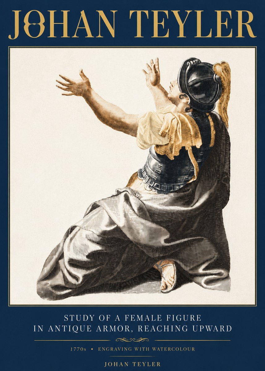 Johan Teyler Study of a Female Figure in Antique Armor, Reaching Upward No6 - Póster