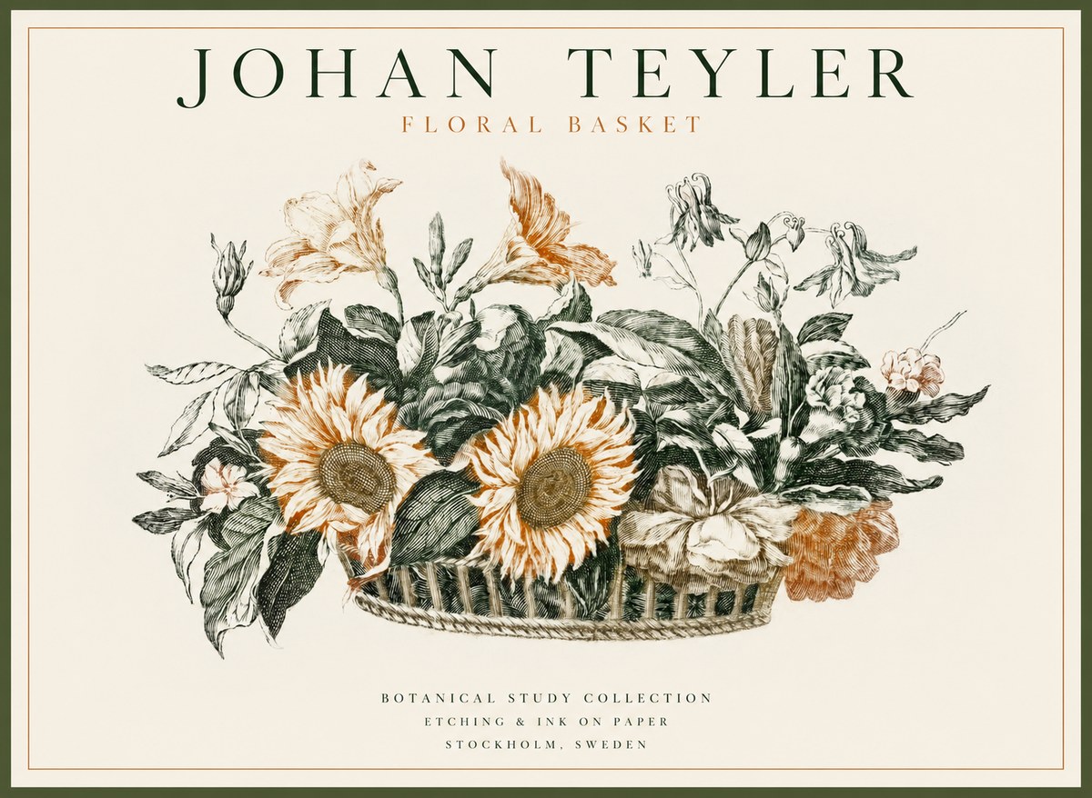 Johan Teyler Floral Basket No1 - Póster