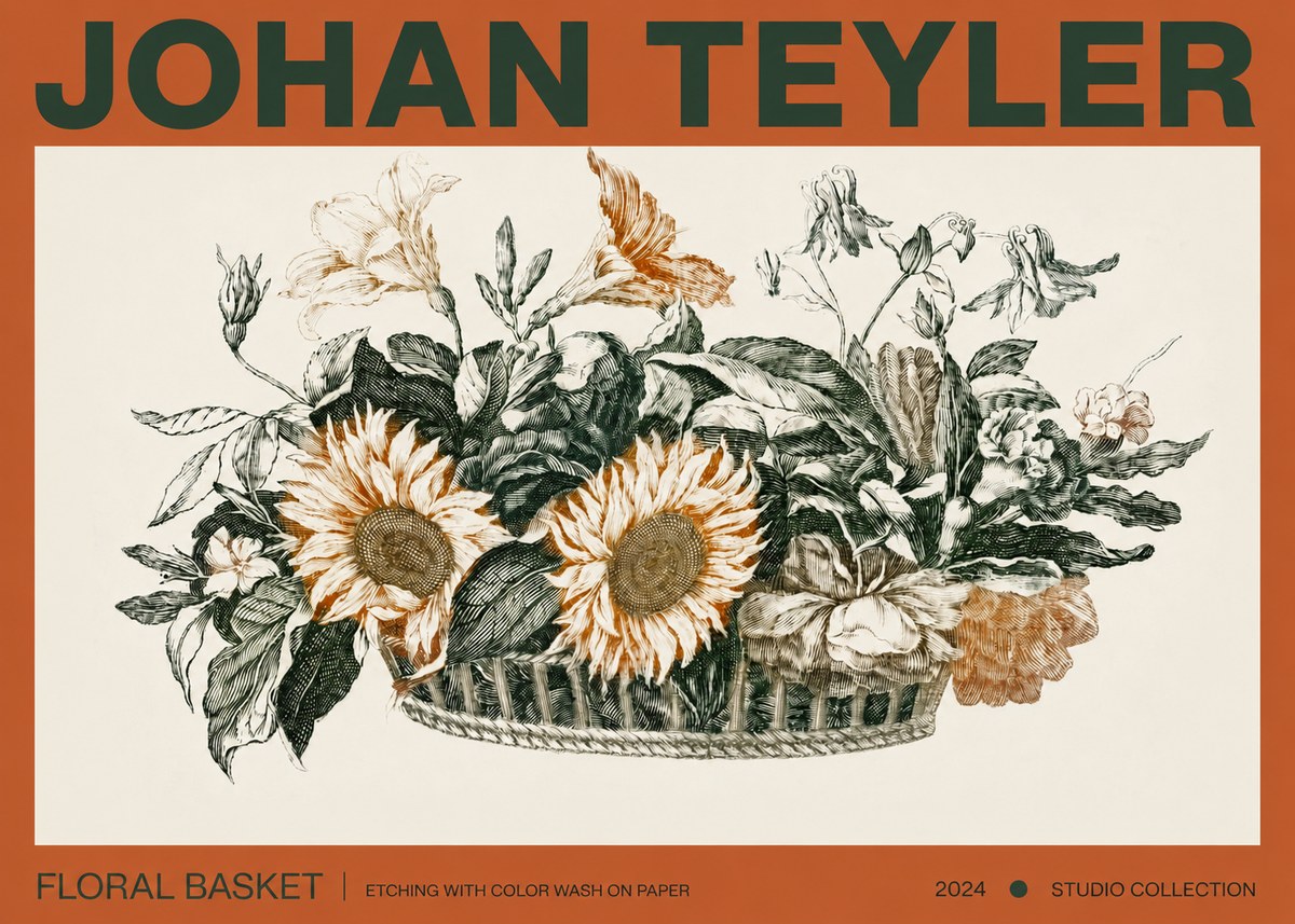 Johan Teyler Floral Basket No3 - Póster