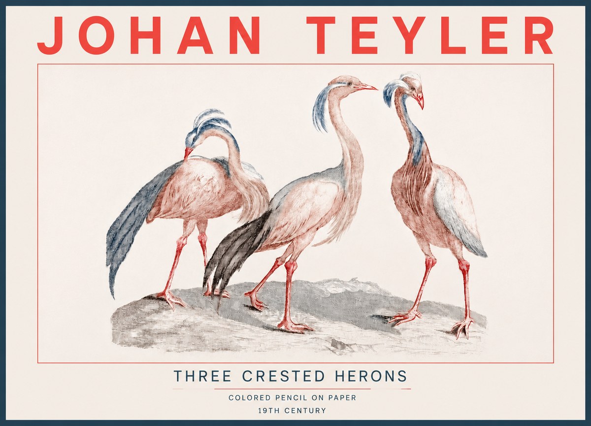 Johan Teyler Three Crested Herons No4 - Póster