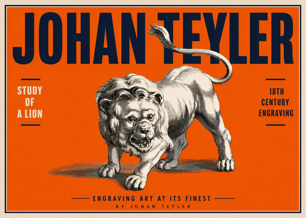 Johan Teyler Study of a Lion No4 - Póster