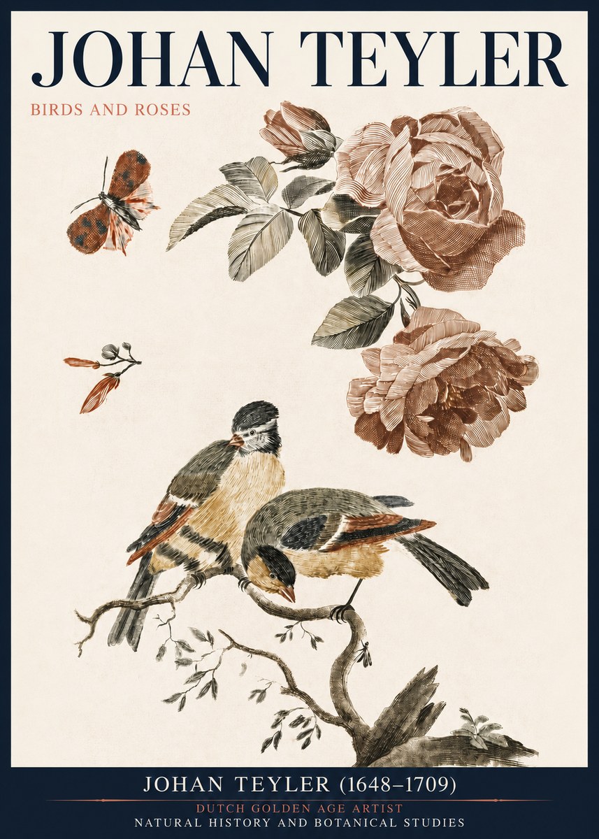 Johan Teyler Birds and Roses No3 - Póster